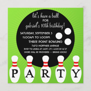 'Lectric Lime Pin Party Bowling Birthday Party Invitation