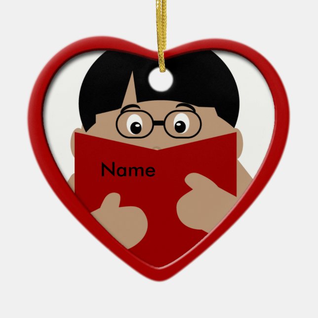 Lecture du garçon Noël Ornement du coeur 1 (Devant)