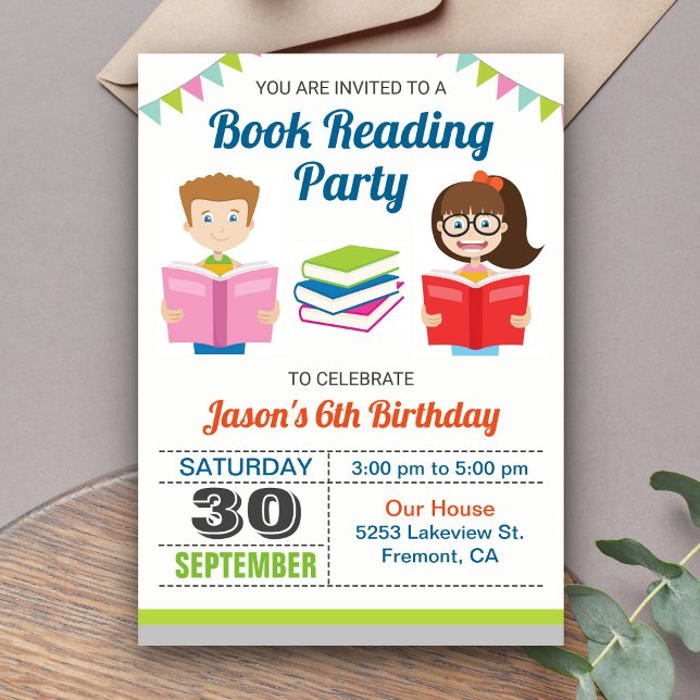 Lecture du livre Enfants Invitation de fête d'anni (Créateur téléchargé)