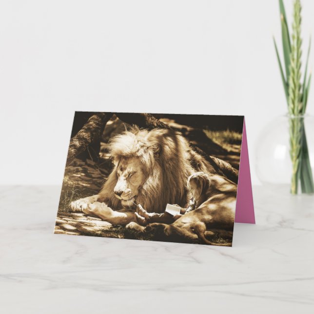 Lecture Fille Avec Carte De Voeux Lion (Devant)