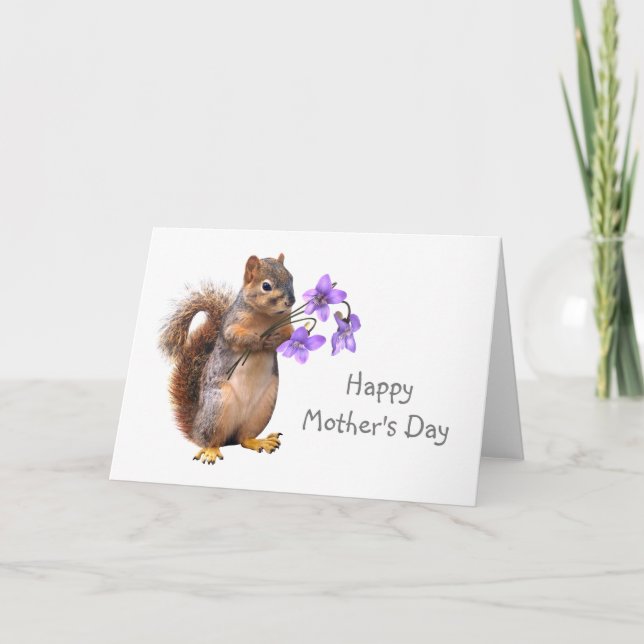 L'écureuil avec les Violets carte de la Fête des M (Devant)