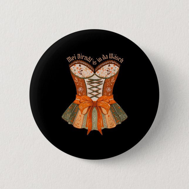 Lederhosen Costume Cute German Bavarian Women  2 Inch Round Button (Front)