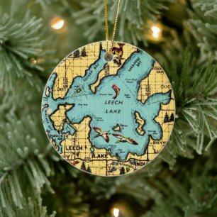 Leech Lake Minnesota Map  Ceramic Ornament