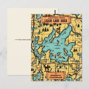 Leech Lake Minnesota Map Postcard