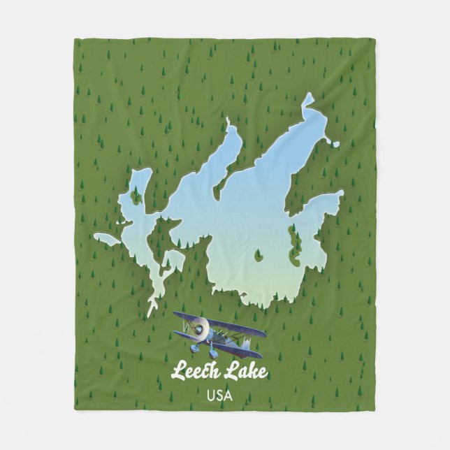 Leech lake Travel map Fleece Blanket (Front)