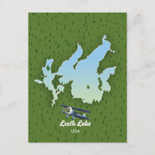 Leech lake Travel map Invitation Postcard