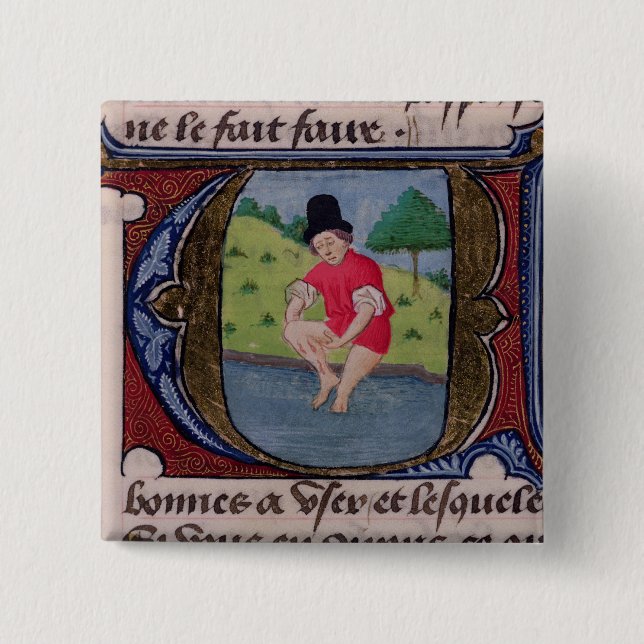 Leeching, from 'Traite de Medecine' 2 Inch Square Button (Front)