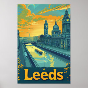 Leeds Yorkshire Vintage Retro Travel Illustration Poster