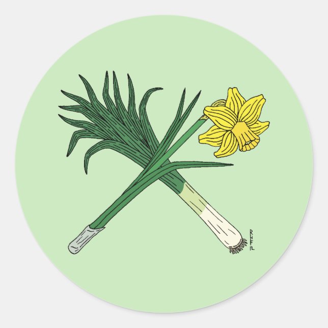 Leek and Daffodil Crossed Classic Round Sticker (Front)