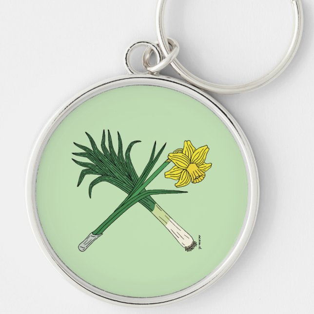 Leek and Daffodil Crossed Keychain (Front)
