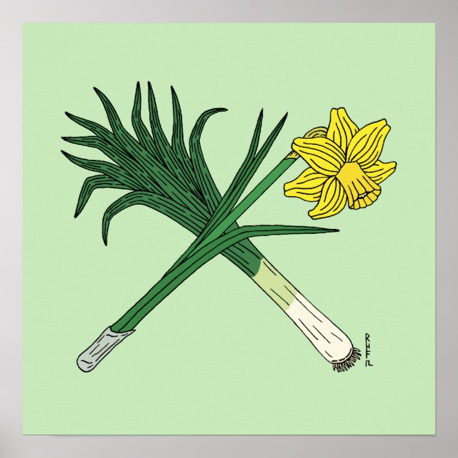 Leek and Daffodil Crossed Poster (Front)