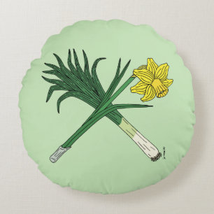 Leek and Daffodil Crossed Round Pillow