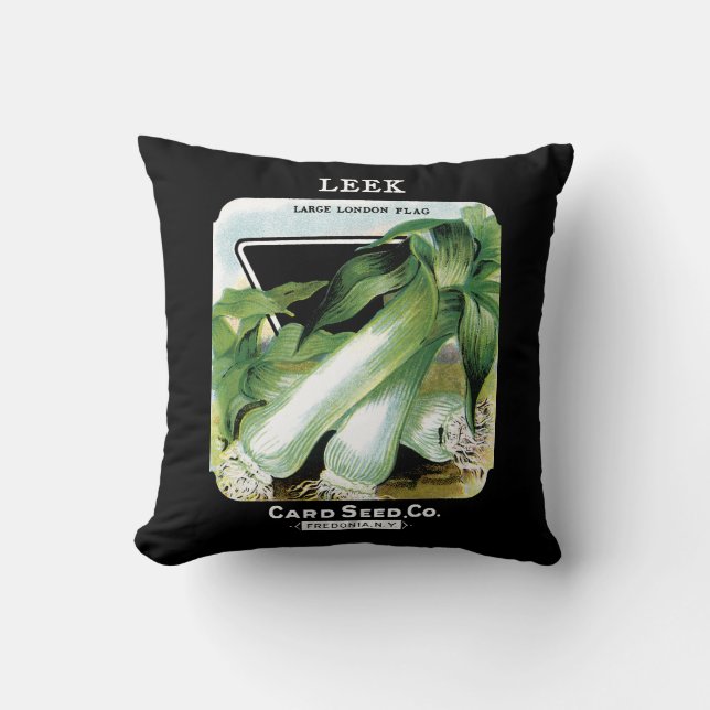 Leek Seed Packet Label Throw Pillow (Front)