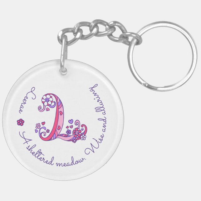 Leerae monogram L name and meaning keyring (Back Left)