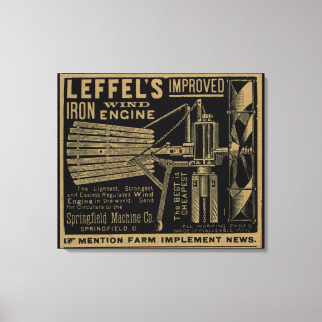 Leffel's Improved Iron Wind Engine Windmill 1885 Canvas Print (Front)