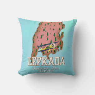 Lefkada Greece travel poster. Throw Pillow