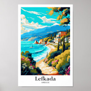 Lefkada Greece Travel Potrait Illustration Poster