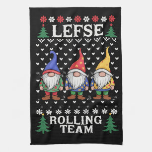 Lefse Rolling Team Christmas Baking Gnome Xmas Kitchen Towel