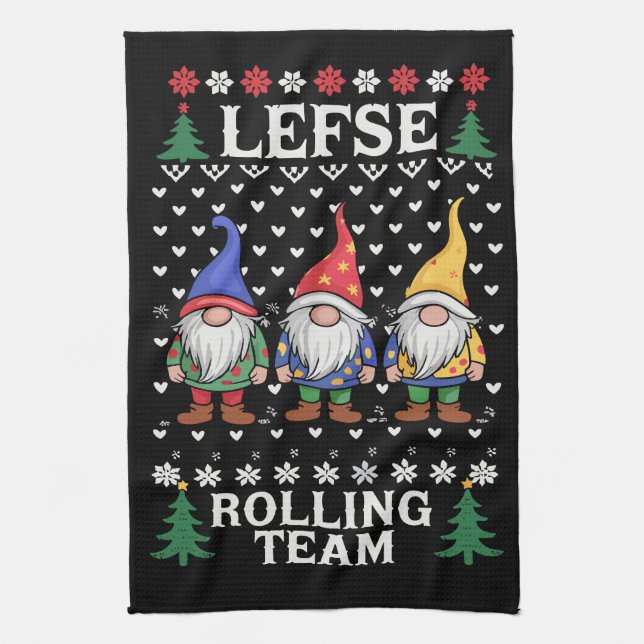 Lefse Rolling Team Christmas Baking Gnome Xmas  Kitchen Towel (Vertical)
