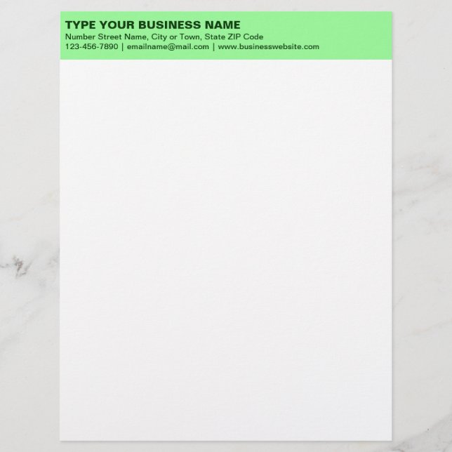 Left Aligned Plain Texts on Light Green Heading of Letterhead (Front)