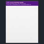 Left Aligned Plain Texts on Purple Heading of Letterhead<br><div class="desc">Simple and plain texts designs are often easy to understand and remember. Plain texts design heading of letterhead that you can customize to advertise your business or to promote your brand name to customers or clients. Customizable office supply that you can use to build brand name awareness. Design on the...</div>