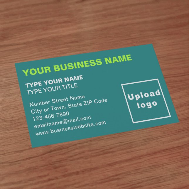 Left Aligned Style Teal Green Business Card (Front of the business card)