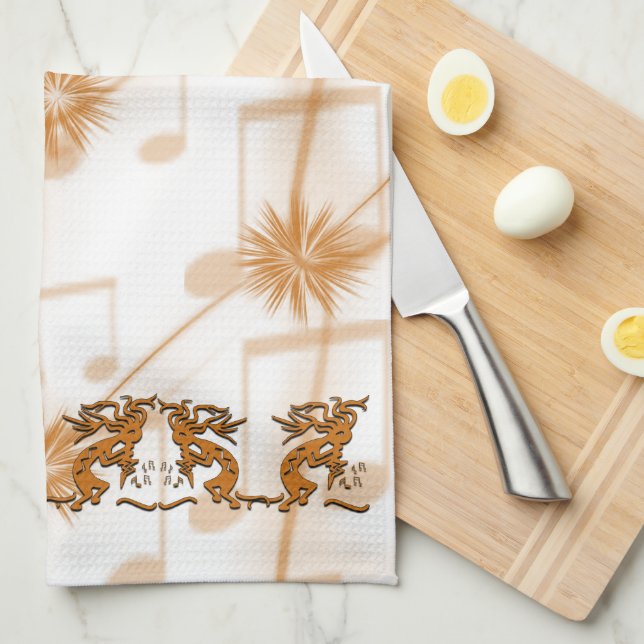 Left and Right Facing Kokopelli Musician Kitchen Towel (Quarter Fold)