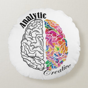 Left Brained Right Brained Analytic Creative Brain Round Pillow