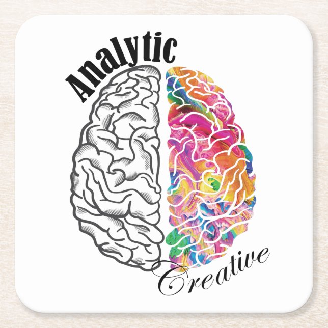 Left Brained Right Brained Analytic Creative Brain Square Paper Coaster (Front)