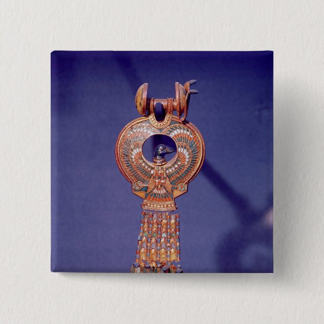 Left earring from a pair earrings with a 2 inch square button (Front)