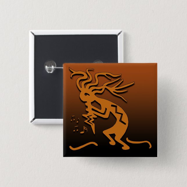 Left Facing Kokopelli Musician and MerryMaker 2 Inch Square Button (Front & Back)