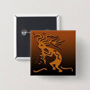 Left Facing Kokopelli Musician and MerryMaker 2 Inch Square Button