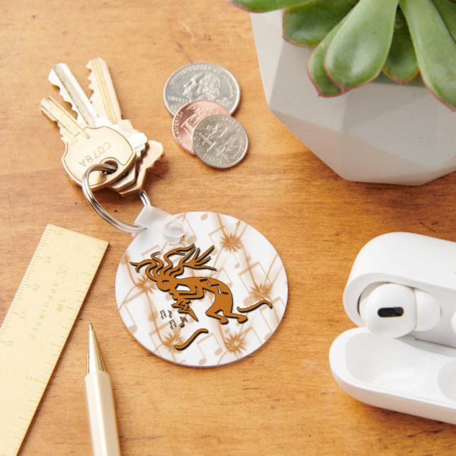 Left Facing Kokopelli Musician With Musical Notes Keychain (Desk)