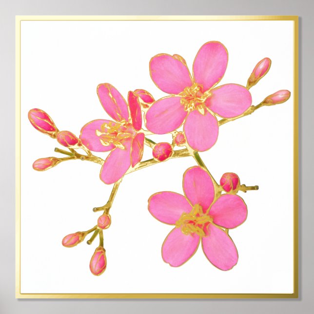 Left Foil Accent Pink Spring Blossoms Print Poster (Front)