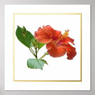 Left Foil Accent Red Hibiscus Flower Print