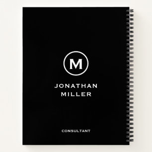 Left-Handed Black White Monogram Initial Notebook