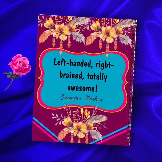 Left-Handed Floral Custom Name Purple School Gift Notebook (Creator Uploaded)