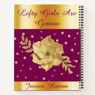 Left-Handed Gold Spiral Custom Notebook for Teens