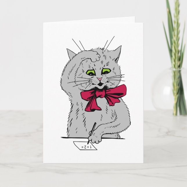 Left Handed Math Cat Folded Greeting Card (Front)