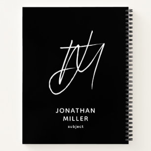Left-Handed Modern Monogram Black Notebook