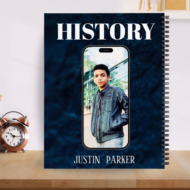 Left-Handed Navy Abstract Name Photo Subject Boys Notebook (Creator Uploaded)