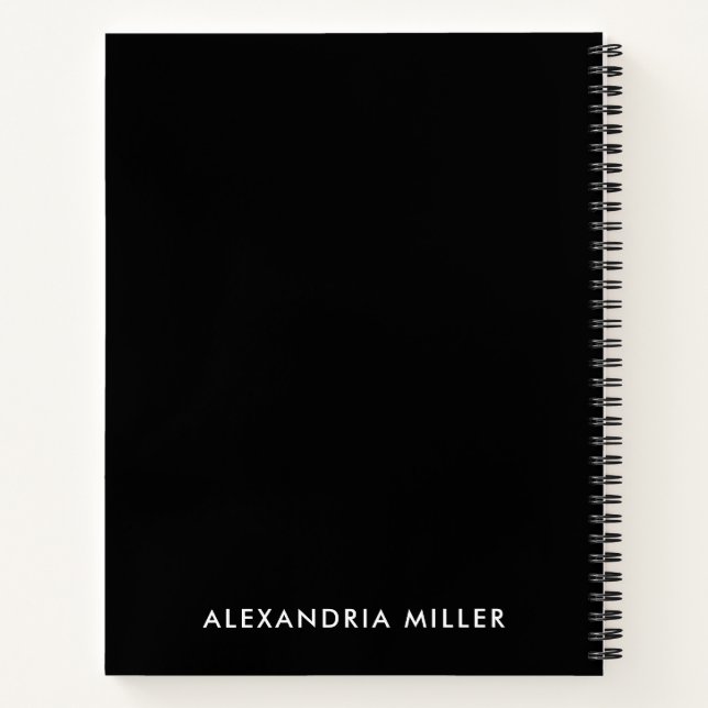 Left-Handed Personalized Black Monogram Spiral Notebook (Back)