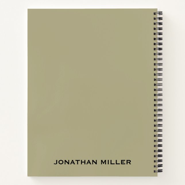 Left-Handed Sage Green and Black Personalized Name Notebook (Back)