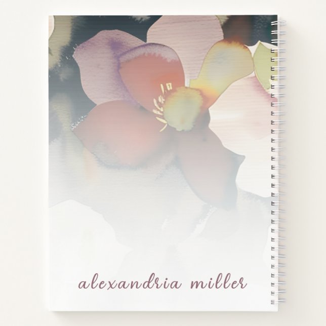 Left-Handed Watercolor Floral Rose Pink Script Notebook (Back)