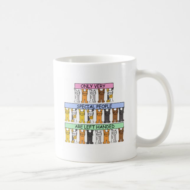 Left Handers Day, August 13th, Cartoon Cats. Coffee Mug (Right)