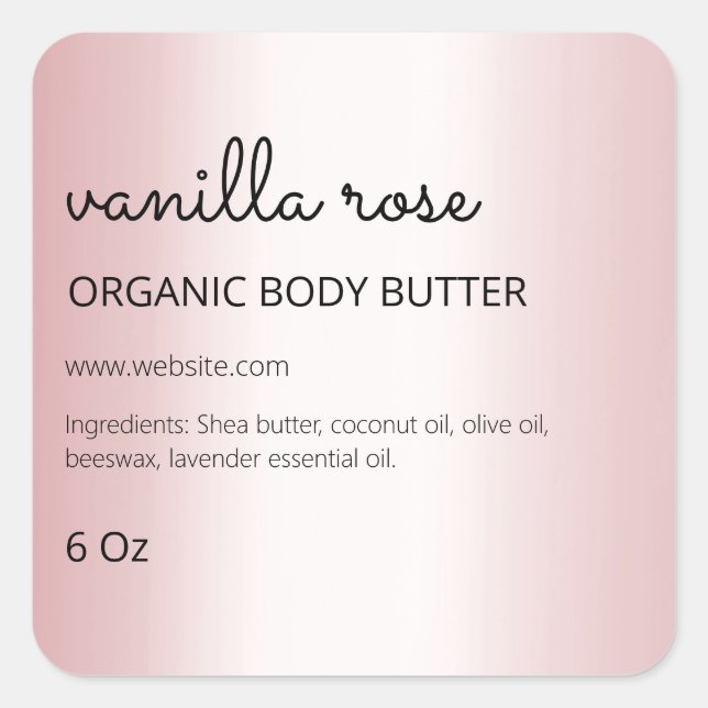 Left Sided Margin Rose Gold Body Butter Labels (Front)