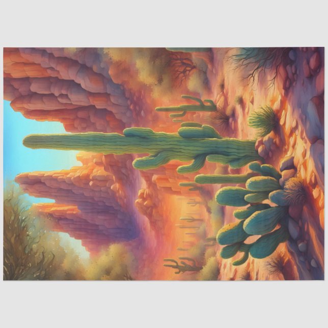 Left Sunny Desert Cactus Decoupage Paper  (Front)