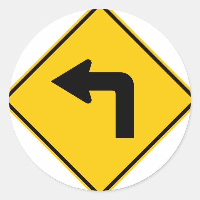 Left Turn Ahead Highway Sign Classic Round Sticker (Front)