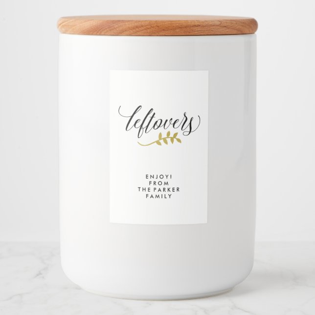 Leftovers | Modern Typography and Faux Gold Branch Food Label (Front)
