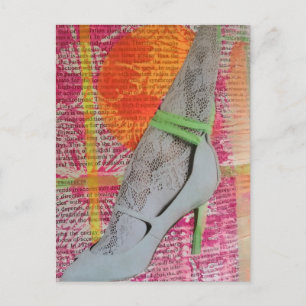 Leg in Lace and Heels Mixed Media Collage Postcard